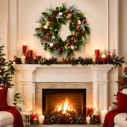 Pomegranate Eucalyptus Evergreen Christmas Wreath – Farmhouse, 18in