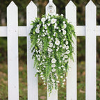 Artificial Hanging Plant Waterfall Fern Garland with White Flowers Wall Basket Indoor Outdoor Home Patio Porch Decoration - IPOPU