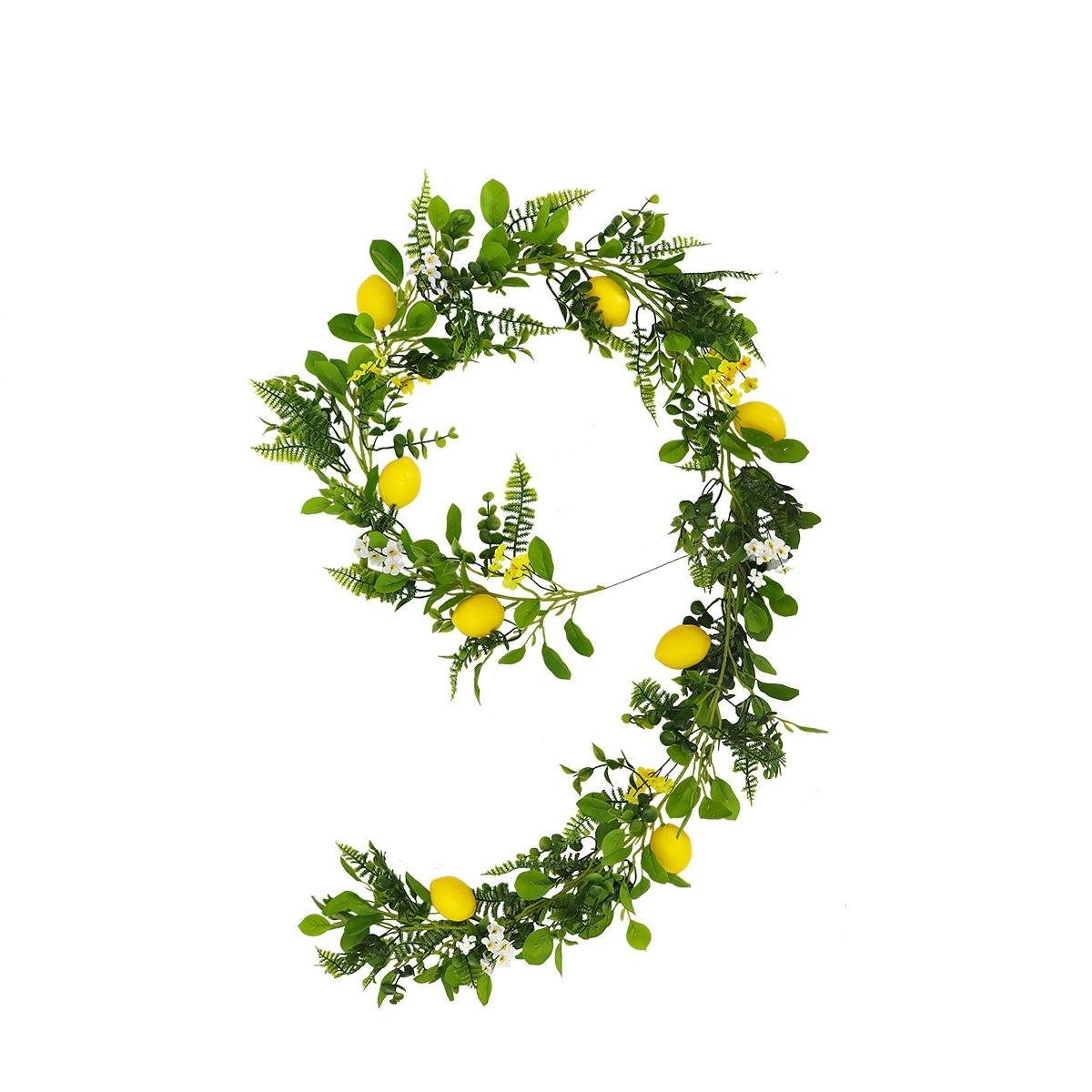 Close-up of lifelike lemon garland with fairy lights for greenery vine citrus by IPOPU