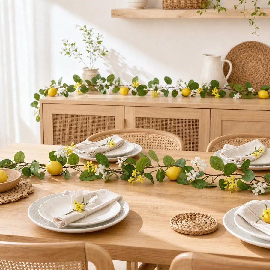 Artificial Lemon Garland with White Flowers – 175cm