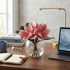 Magnolia flowers in glass vase with water arranged for home decor bathroom by IPOPU