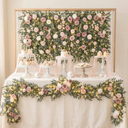 Artificial Mauve Pink & Ivory Rose Eucalyptus Garland with LED Lights
