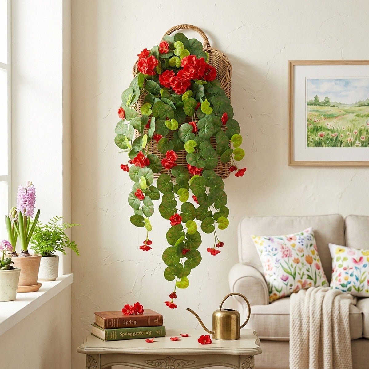 Morning glory hanging flower vine arranged for faux cascading plant by IPOPU