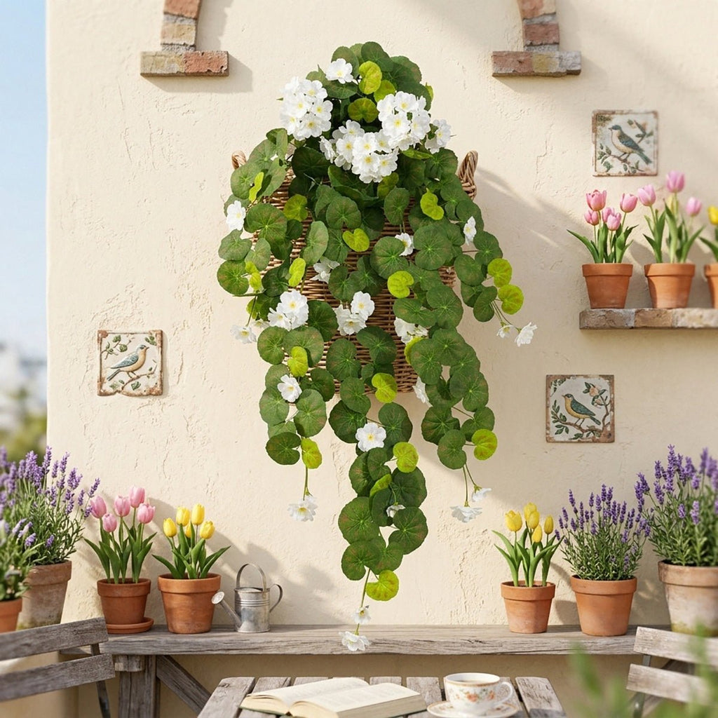 Morning glory hanging flower vine arranged for faux cascading plant by IPOPU