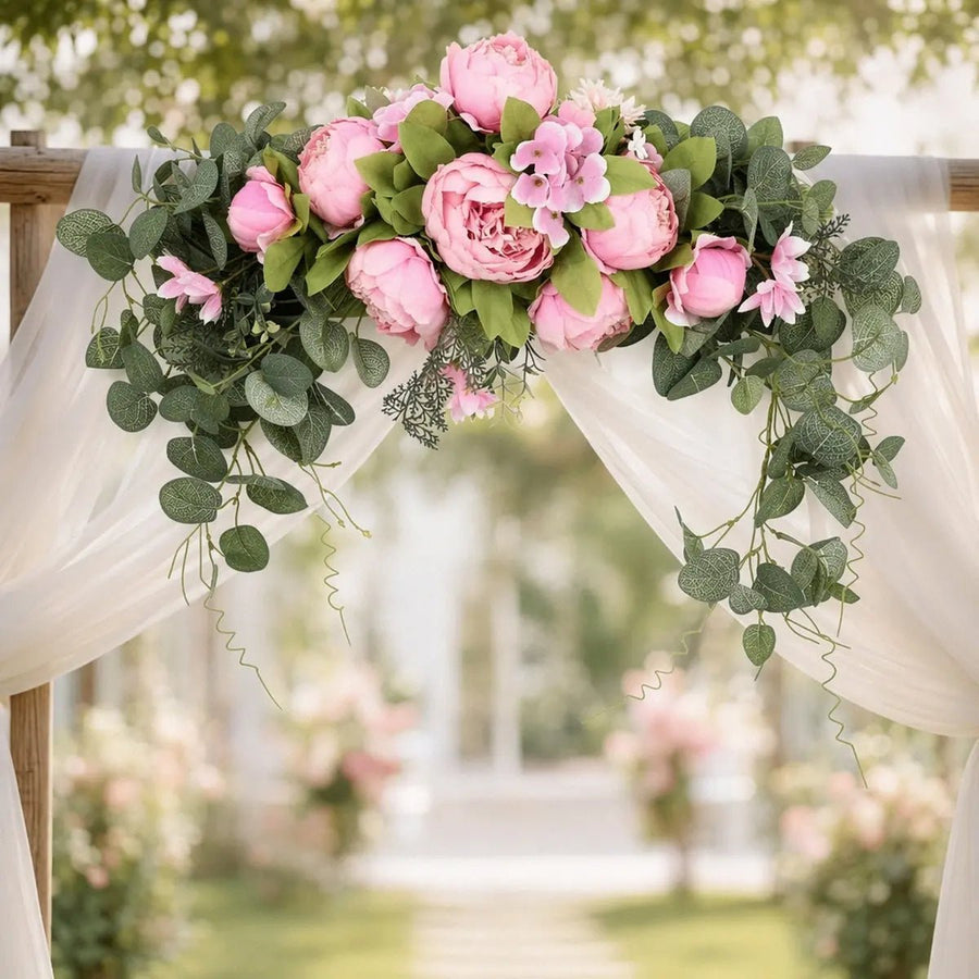 Artificial Pink Peony Eucalyptus Arch Swag – 28in