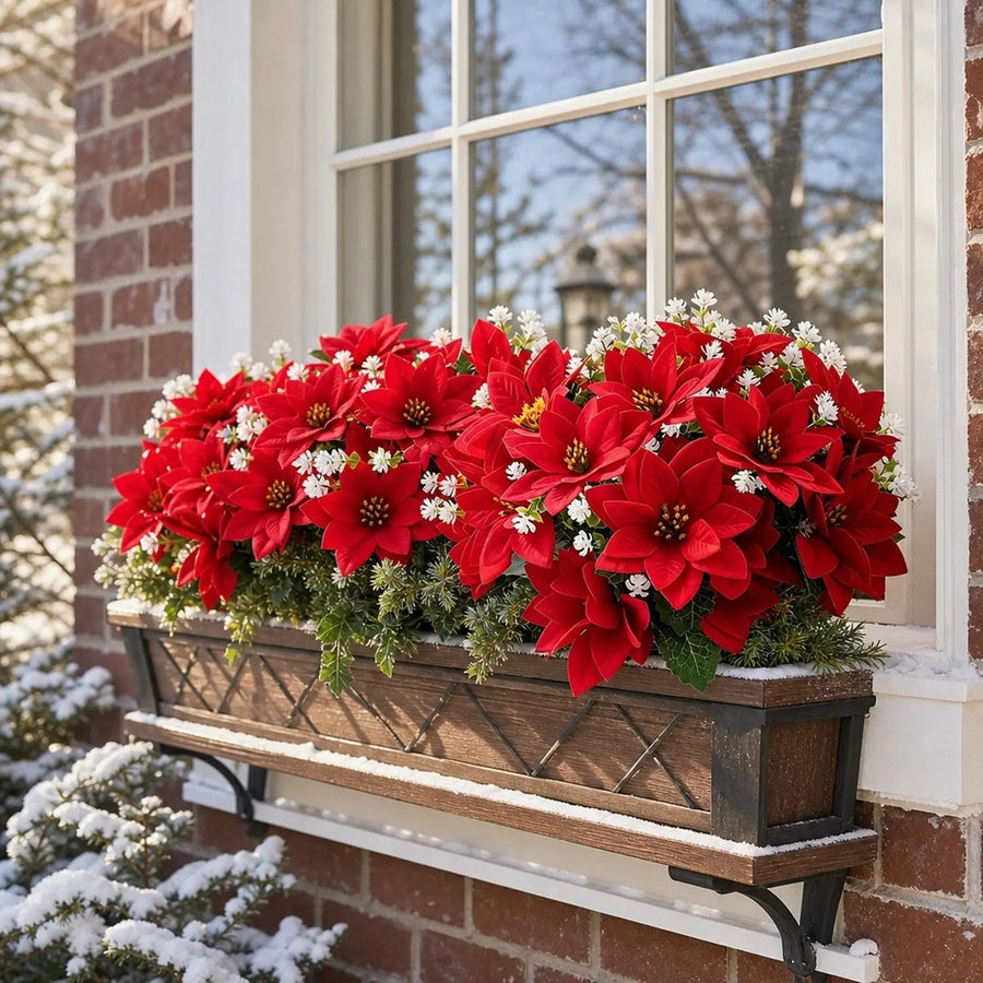 Artificial Poinsettia & White Flower Stems – 20 pcs