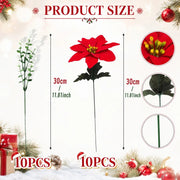Artificial Poinsettia & White Flower Stems – 20 pcs