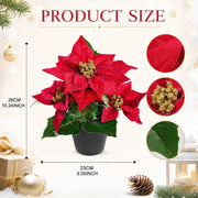 Artificial Potted Poinsettia Plant with Gold Stamens – 26 cm