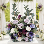 Artificial Purple Lavender Rose Centerpiece Set – 2pcs with Eucalyptus for Wedding Aisle, Table & Ceremony