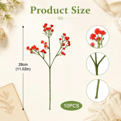 Artificial red baby's breath stem size chart 28cm 11in single stem detail 10pcs set – IPOPU
