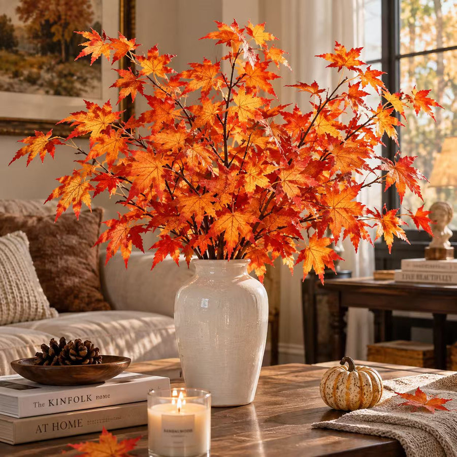 Artificial Red Maple Leaf Branches – 35.4IN Faux Fall Stems