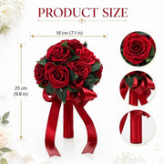 Artificial Red Rose Bridal Bouquet with Satin Ribbon