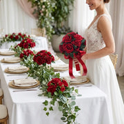 Artificial Red Rose Bridal Bouquet with Satin Ribbon