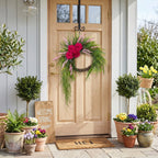 Rose fern wreath with cascading greenery and pink styled for home decor by IPOPU