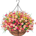 Side view of daisy eucalyptus spring hanging basket metal for outdoor indoor porch by IPOPU