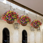 Detail of daisy eucalyptus spring hanging basket metal for outdoor indoor porch by IPOPU