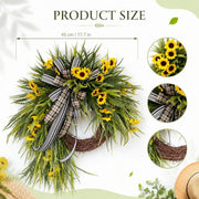 Artificial Sunflower Wreath with Buffalo Plaid Bow – 45cm Rattan Base