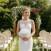 Artificial White Rose Bridal Bouquet with Pearl Beads & Organza Ribbon – 23cm Wedding Bouquet