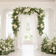 Artificial White Rose Eucalyptus Garland with LED Lights