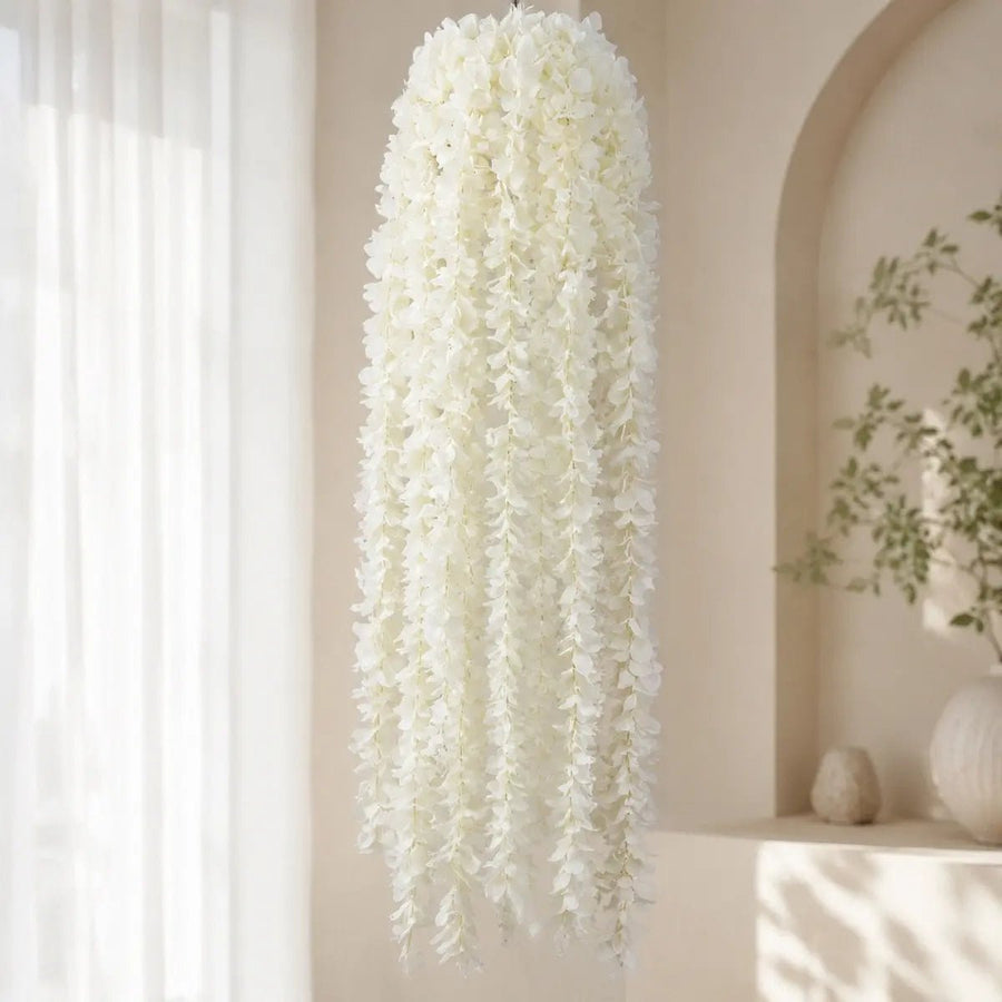 Artificial White Wisteria Hanging Vines – Set of 10