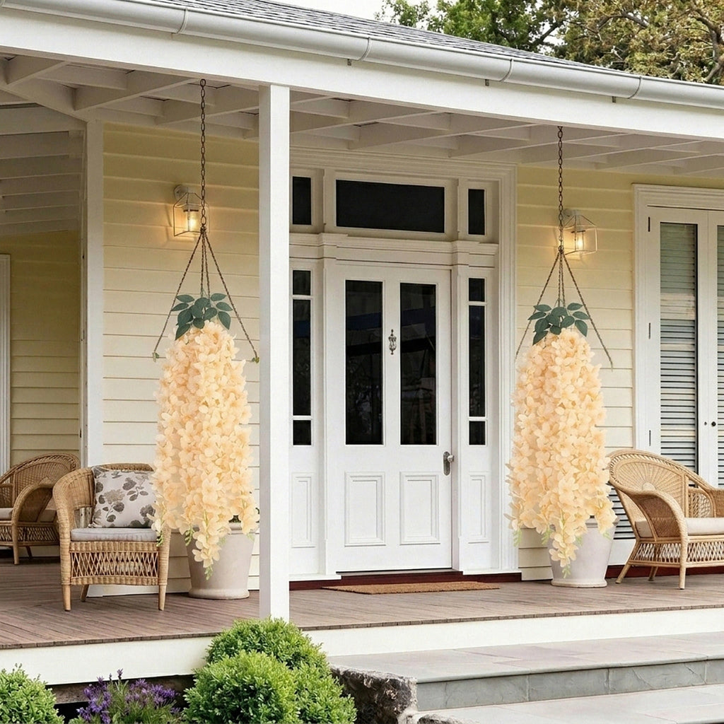 Wisteria Hanging Flowers Dense Faux Vine Garland 2pcs | 6 Colors for Wedding Arch Backdrop Home Party & Wall Decor