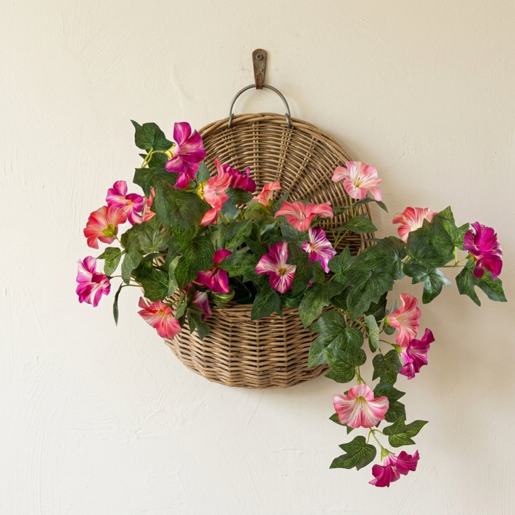 Artificial Hanging Flowers Plants with Basket for Outdoors, Artificial Petunias UV Resistant Petunias Fake Flowers for Outdoor Garden Porch Balcony Decoration