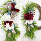 Patriotic Red White and Blue Wreath Fourth of July Front Door Decor Americana Stars Burlap Bow Summer Floral Wreath for Home Wall Party