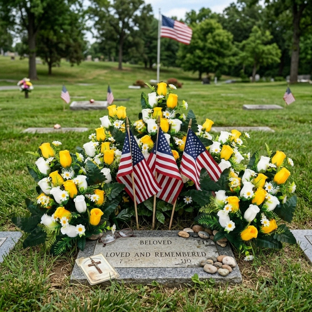 Cemetery flowers memorial rose bouquets with arranged for gravesite decoration by IPOPU