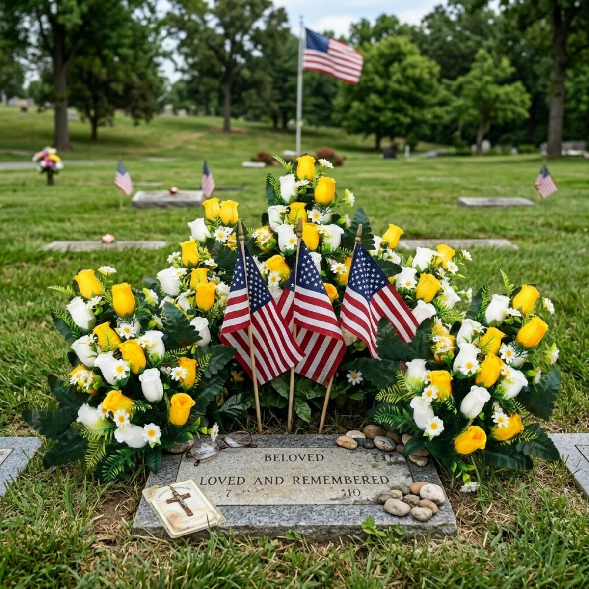 Cemetery flowers memorial rose bouquets with arranged for gravesite decoration by IPOPU