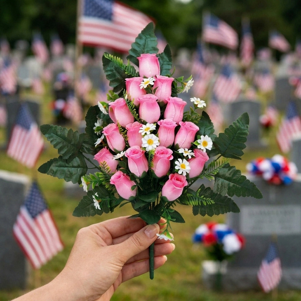 Cemetery flowers memorial rose bouquets with arranged for gravesite decoration by IPOPU