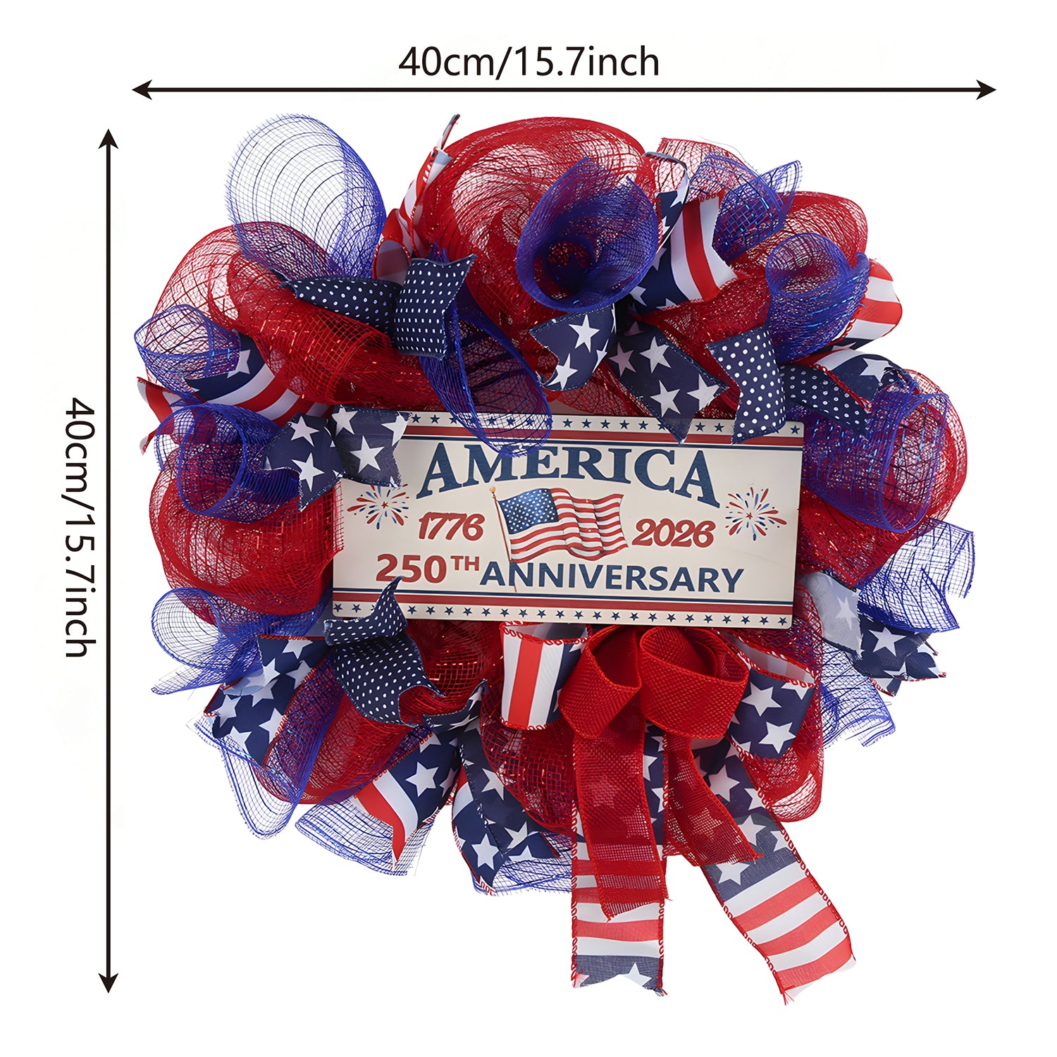 4th of July Patriotic Flag Wreath | Front Door Window Wall Independence Day Decor