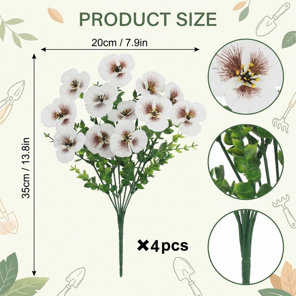 Artificial Pansy Flowers Outdoor Spring Flowers Pansies Wildflower UV Resistant Plants Faux Impatiens for Window Box Wedding Party Outside Garden Porch Decor