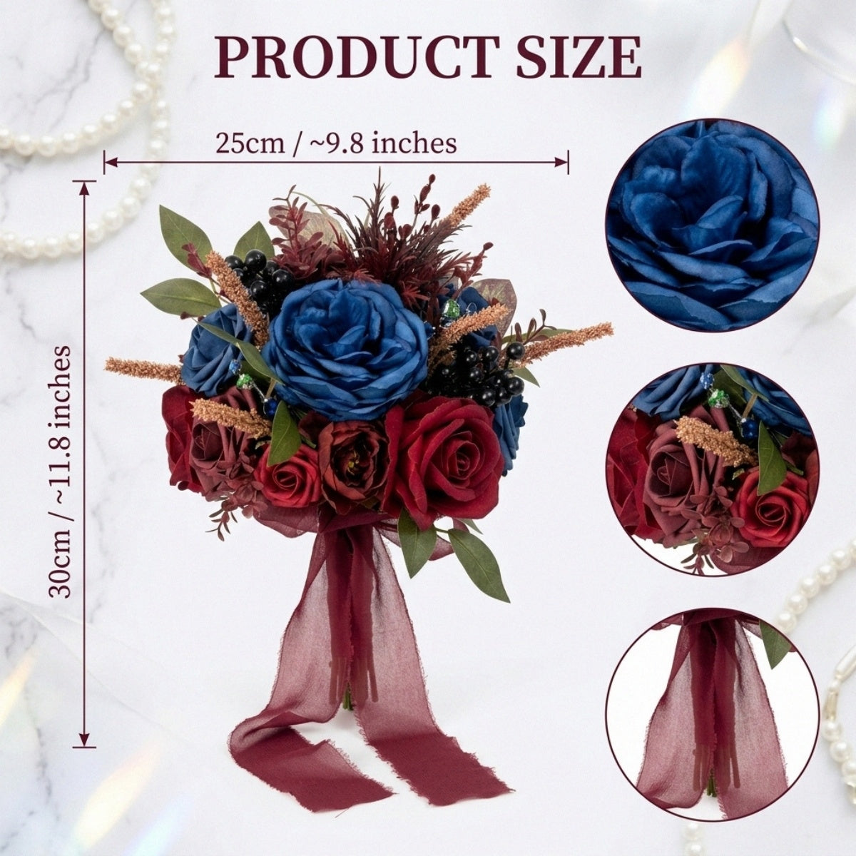 Artificial Blue Red Rose Bouquet Gothic Wedding Bridal Flower Arrangement Vintage Home Party Decor