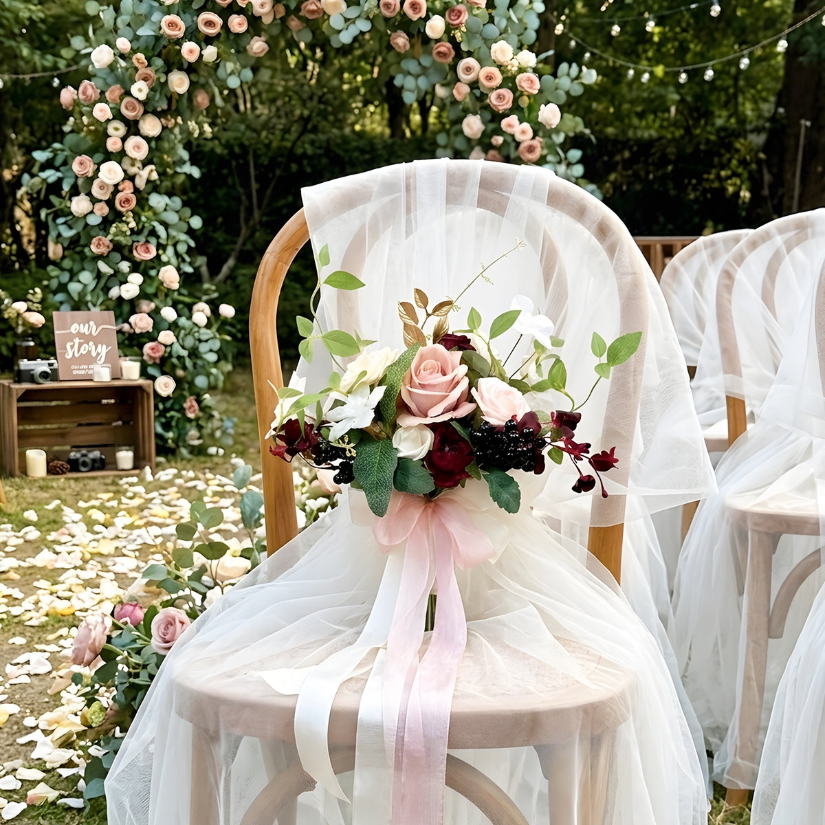 Burgundy & Dusty Pink Rose Bouquet with Peony & Eucalyptus | Wedding Bridal Flowers