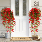 Artificial Hanging Flowers for Outdoors, Morning Glory Artificial Flowers with Eucalyptus Leaves, UV Resistant Fake Flower Realistic Faux Plants for Home Patio Porch Garden