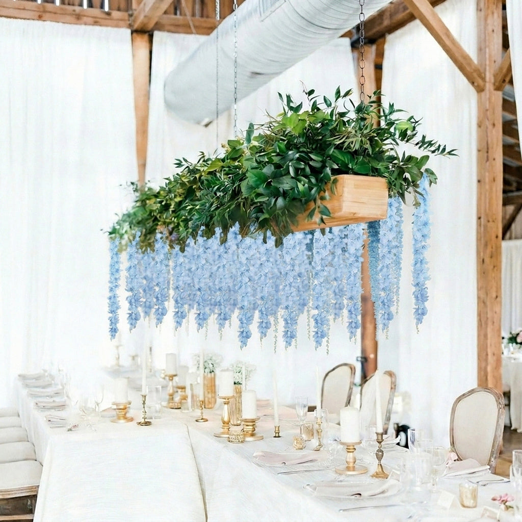 Wisteria Hanging Flowers Dense Faux Vine Garland 2pcs | 6 Colors for Wedding Arch Backdrop Home Party & Wall Decor