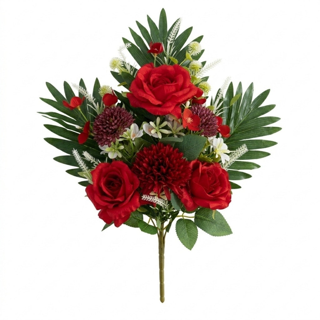 Cemetery Flowers for Grave, Outdoor Lily Chrysanthemum Hydrangea Rose Artificial Flowers Grave Flowers with Cemetery Vase, Lasting and Non-Bleed Colors