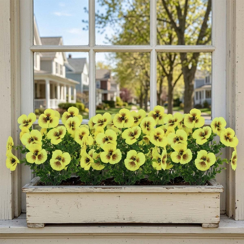 Artificial Pansy Flowers Outdoor Spring Flowers Pansies Wildflower UV Resistant Plants Faux Impatiens for Window Box Wedding Party Outside Garden Porch Decor