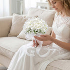 White Hydrangea Wedding Bridal Bouquet, Bridesmaid Bouquet Artificial Wedding Hydrangea Bouquet, Fake Flowers for Home Indoor Outdoor DIY Floral Wedding Flower Bouquets Kitchen Table Centerpiece Decor