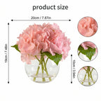Artificial Hydrangea Flowers in Glass Vase | Lifelike Faux Floral Arrangement for Home Office Dining Table Decor