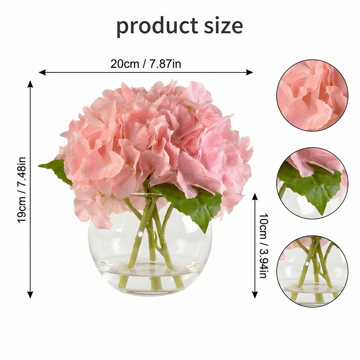 Artificial Hydrangea Flowers in Glass Vase | Lifelike Faux Floral Arrangement for Home Office Dining Table Decor