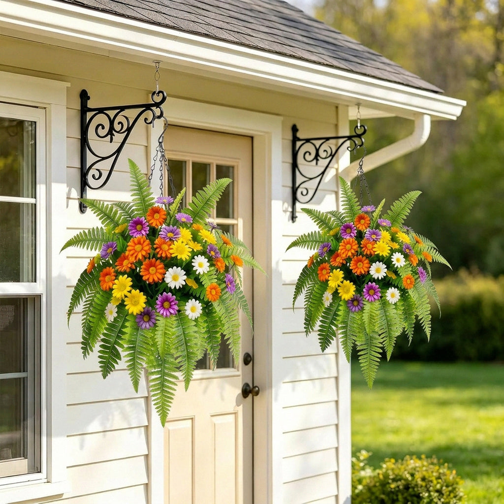 Collection of daisy flower bouquet with fern leaves mixed for home garden table by IPOPU