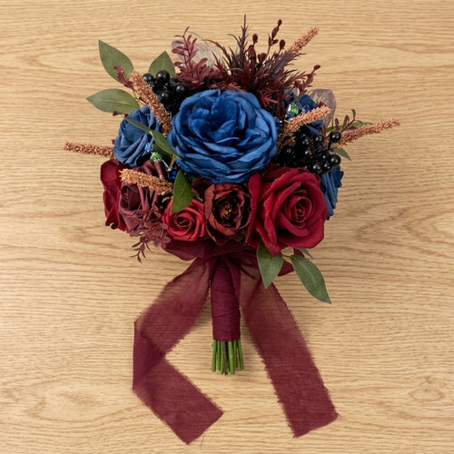 Artificial Blue Red Rose Bouquet Gothic Wedding Bridal Flower Arrangement Vintage Home Party Decor