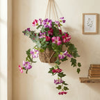 Artificial Hanging Flowers Plants with Basket for Outdoors, Artificial Petunias UV Resistant Petunias Fake Flowers for Outdoor Garden Porch Balcony Decoration