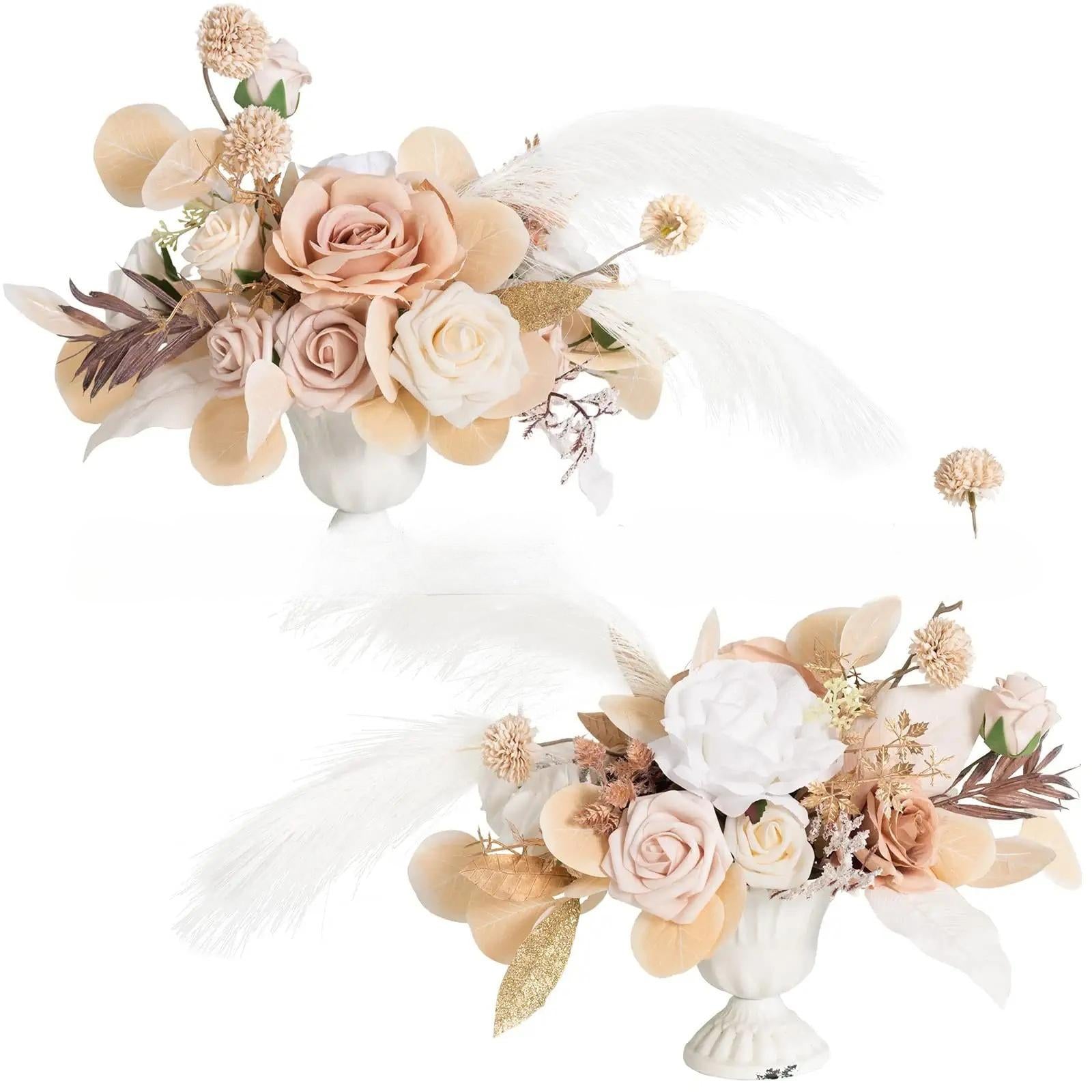 Beige wedding flower ball garland 2pcs artificial centerpiece table display wedding decor