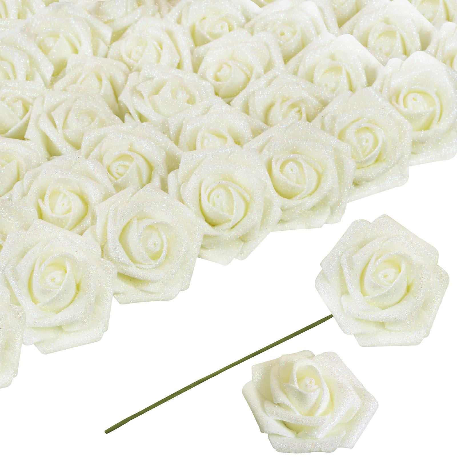 Beige glitter foam roses 30pcs 3.15in artificial flowers for wedding DIY garland decor