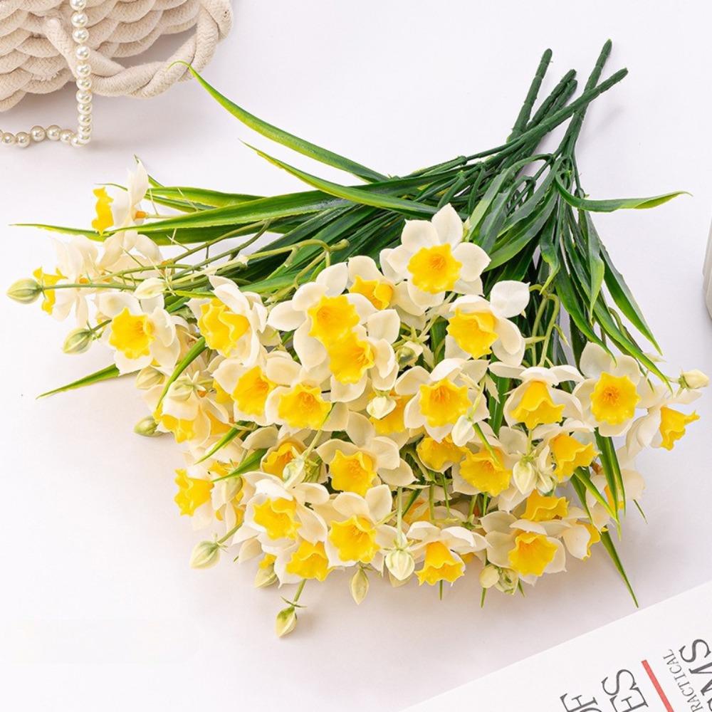 Beige artificial daffodil flowers 5 bundles for wedding home garden and photography prop decor
