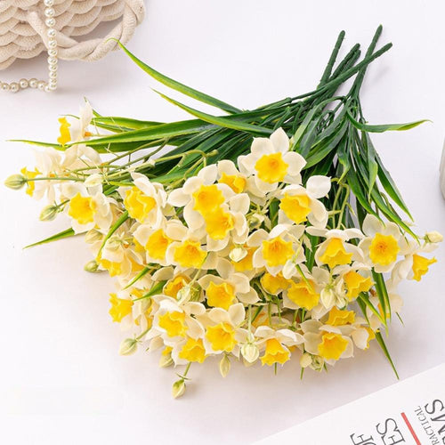 Beige artificial daffodil flowers 5 bundles for wedding home garden and photography prop decor
