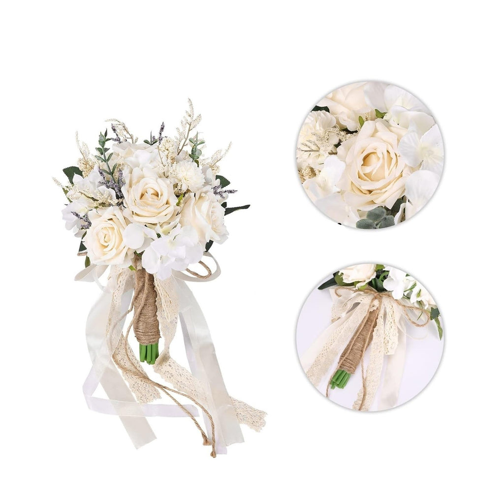 Beige bridal bridesmaid hand bouquet simulation flowers for wedding church ceremony decoration