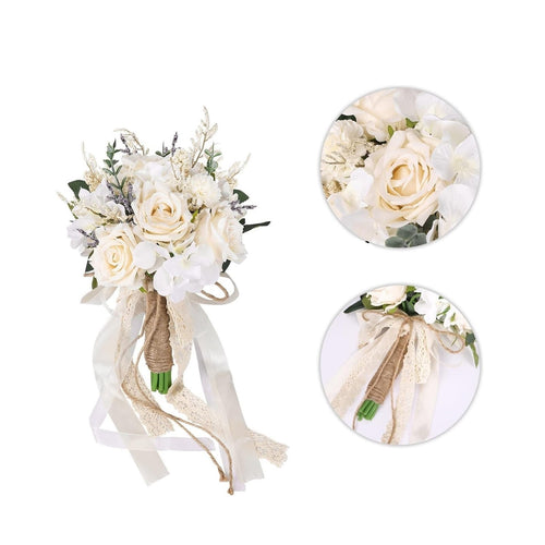 Beige bridal bridesmaid hand bouquet simulation flowers for wedding church ceremony decoration